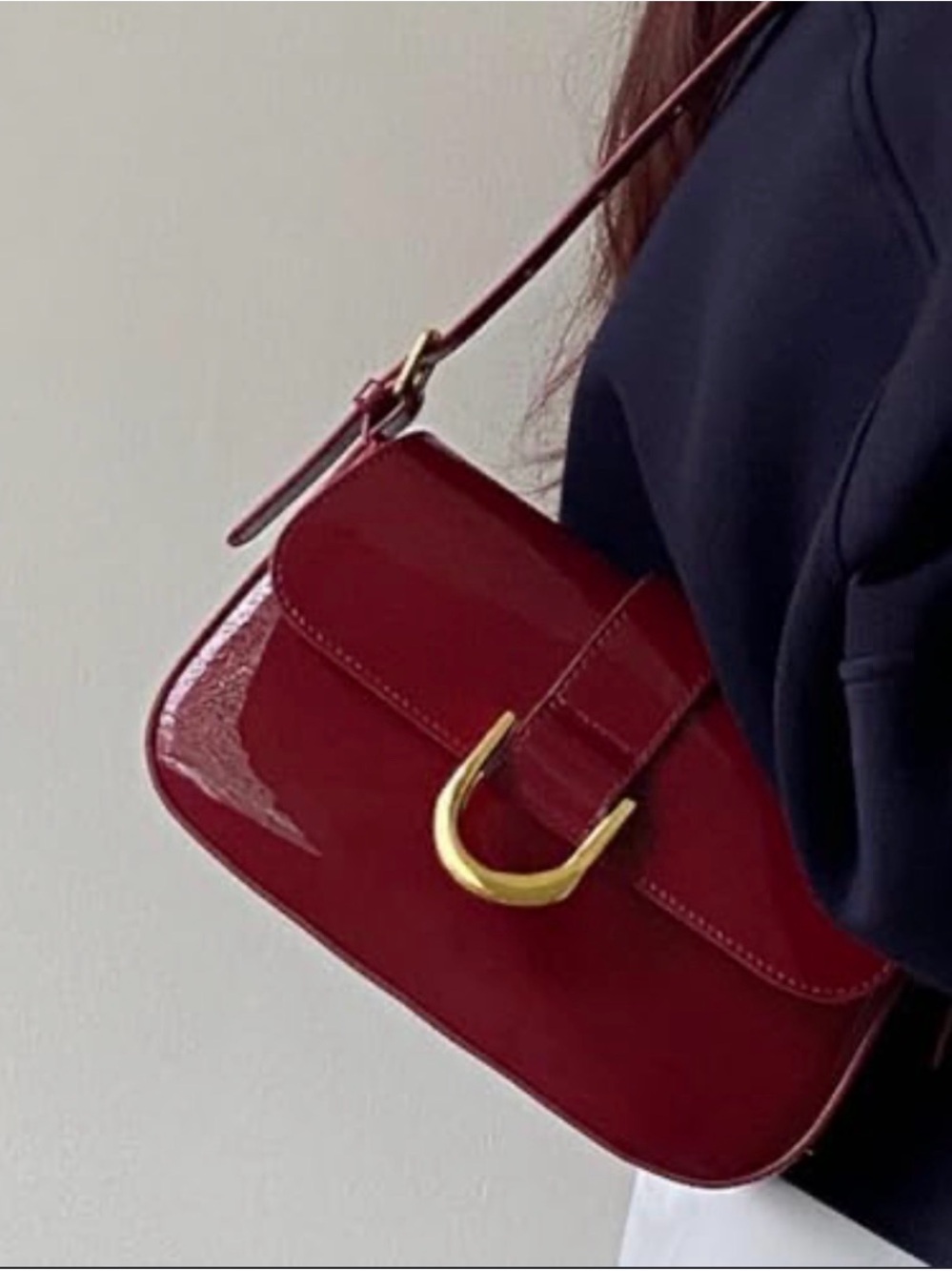 Burgundy Patent Leather Shoulder Bag | Y2K Baguette Purse | Gold Hardware 🍒 Red